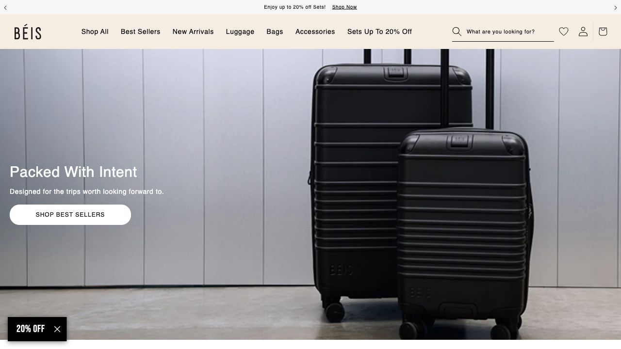 BÉIS Travel ecommerce homepage screenshot